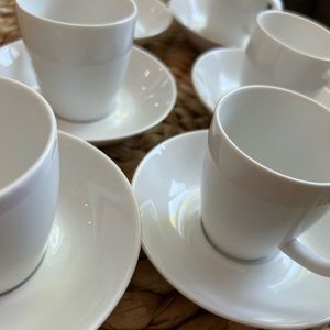 Crate and Barrel Espresso Cups, set of SIX, cup and saucer white porcelain